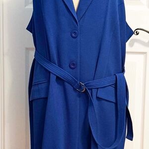 NEW PHOTOS! VEST, BLUE SURF, SIZE 24, QUICK DRY NO IRON CRIMPLENE POLYESTER ELAS